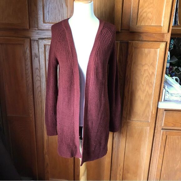 Love Ellie Pointelle Detail Open Cardigan Sweater Rust Brown - S - Picture 1 of 10